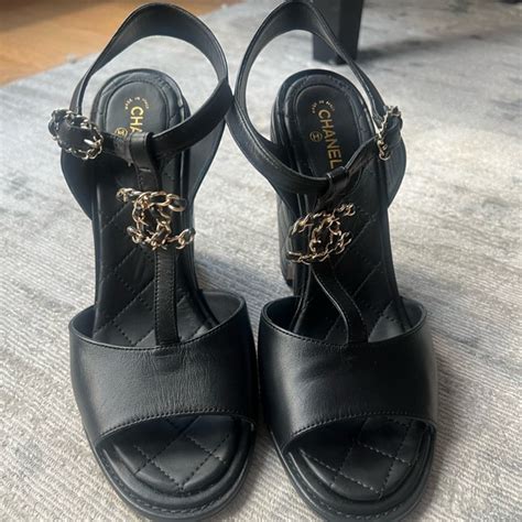 chanel black and gold slides|chanel quilted wedges.